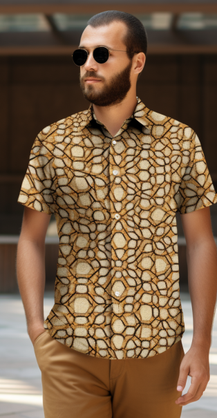 Arabesque Pattern Print Men's Casual Short Sleeve Shirt full body front view
