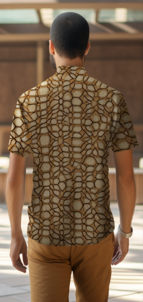 Arabesque Pattern Print Men's Casual Short Sleeve Shirt back view full body
