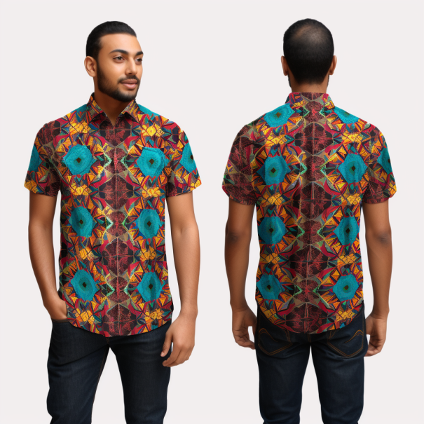 Vibrant Indian Rangoli Pattern Men Casual Short Sleeve Shirt