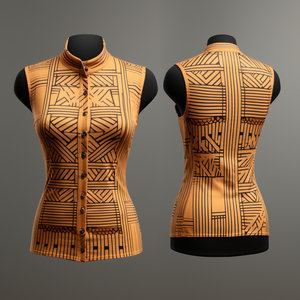 African Mud Cloth Pattern Nehru Collar Womens Sleeveless Shirt band collar