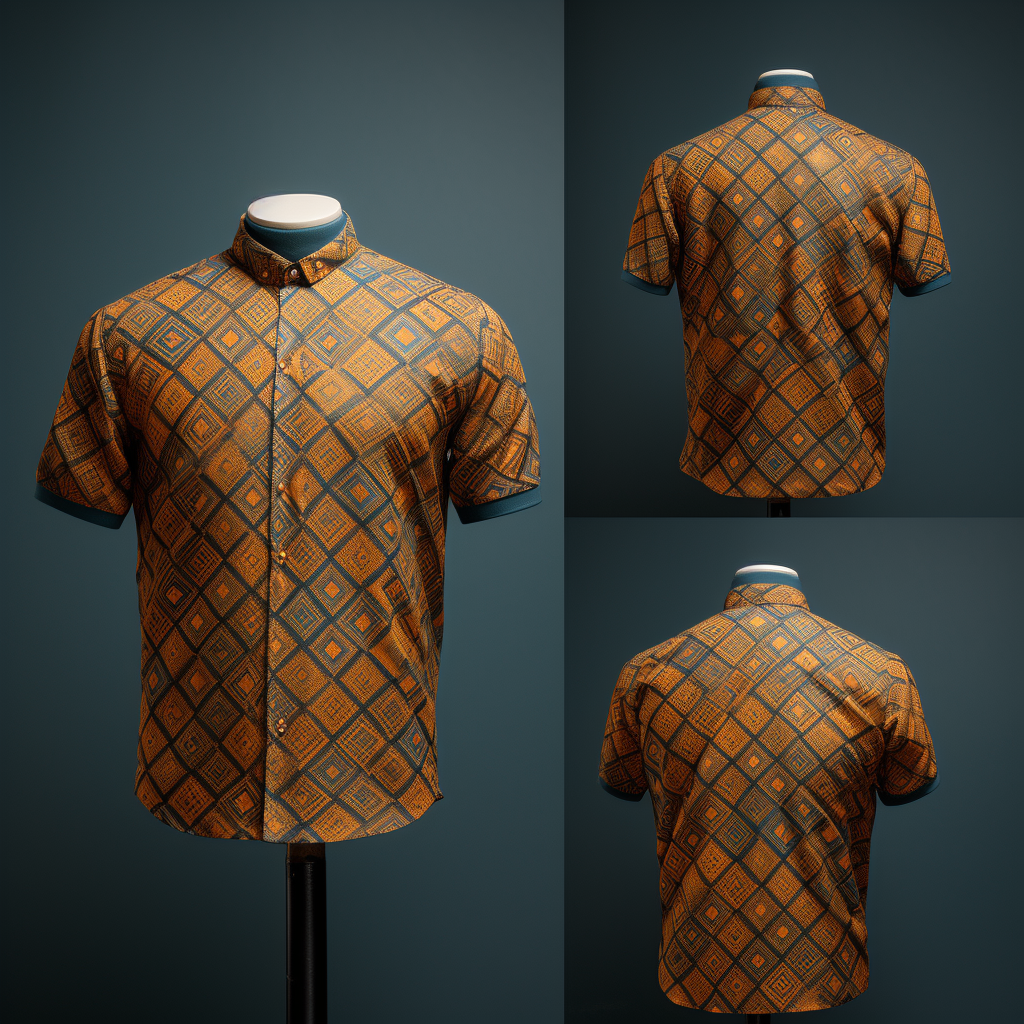 Men's Aguayo Pattern Mandarin Collar Short Sleeve Shirt front and back view