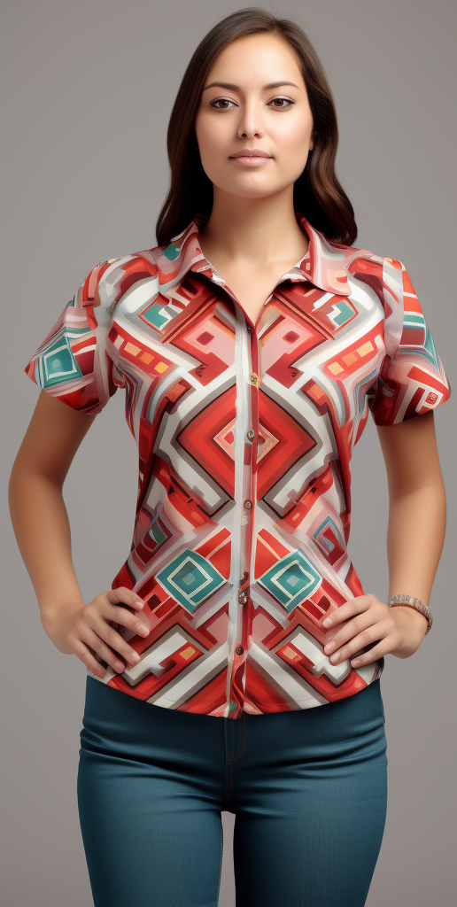 Andean Aguayo Geometric Pattern Women's Short Sleeve Shirt front view