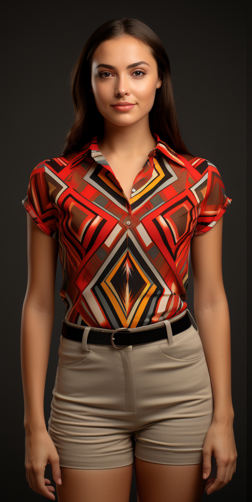 Aguayo Pattern Women's Short Sleeve Shirt - South American Casual Fashion full body front view