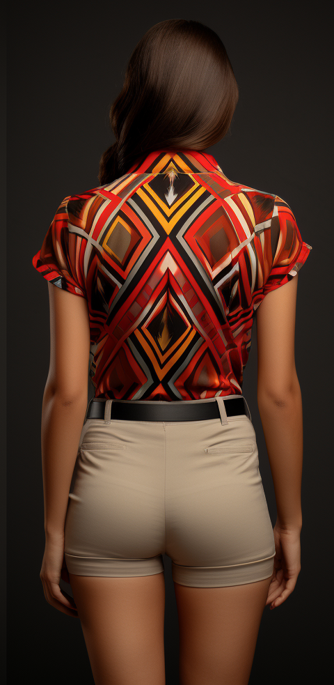Aguayo Pattern Women's Short Sleeve Shirt - South American Casual Fashion full body back view