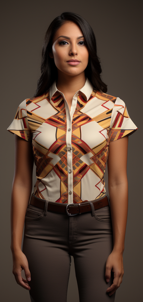 Andean Aguayo Pattern Bohemian Style Women Casual Short Wing Sleeve Shirt full body front view