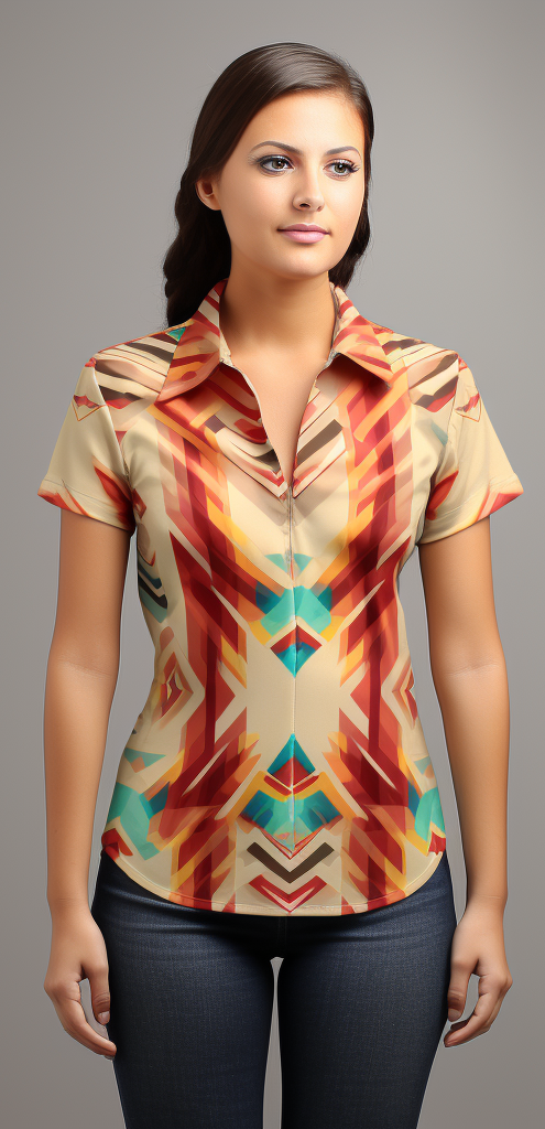 Aguayo pattern V-neck women's shirt - perfect for casual wear, blending fashion and South American textile heritage front view