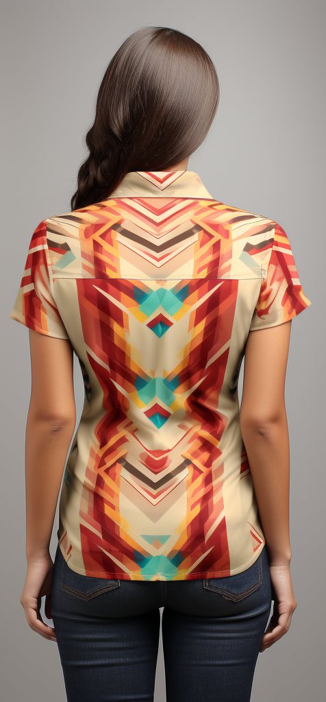 Aguayo pattern V-neck women's shirt - perfect for casual wear, blending fashion and South American textile heritage back view
