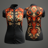 Norwegian Rosemaling Pattern Sleeveless Nehru Collar Women Casual Shirt Band Collar