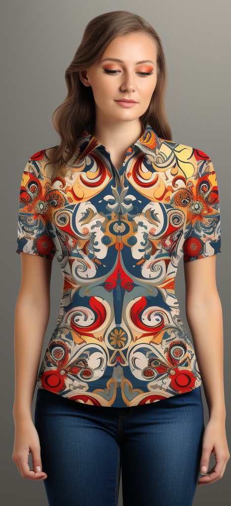 Intricate Rosemaling Pattern Women's Short Sleeve Shirt full body front view