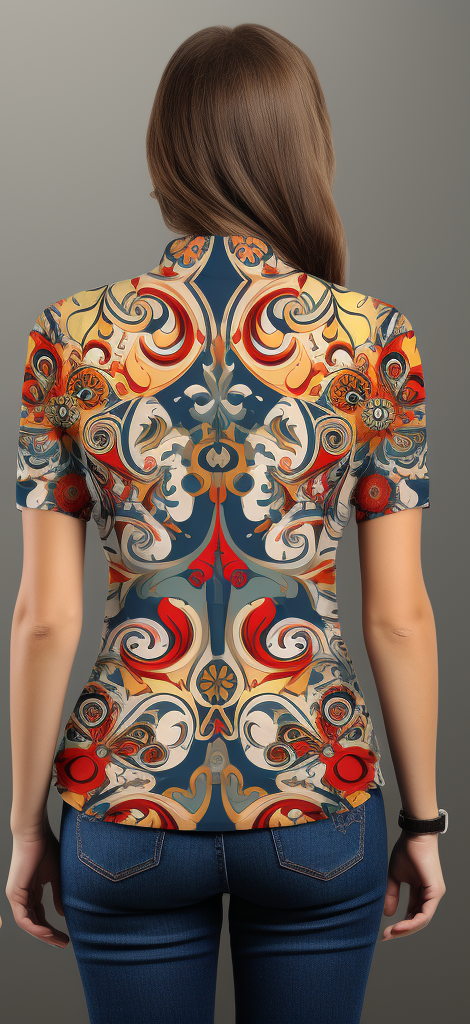 Intricate Rosemaling Pattern Women's Short Sleeve Shirt full back view