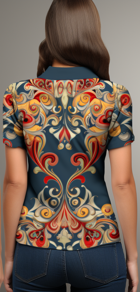 Stylish Rosemaling Pattern Women casual short sleeve shirt