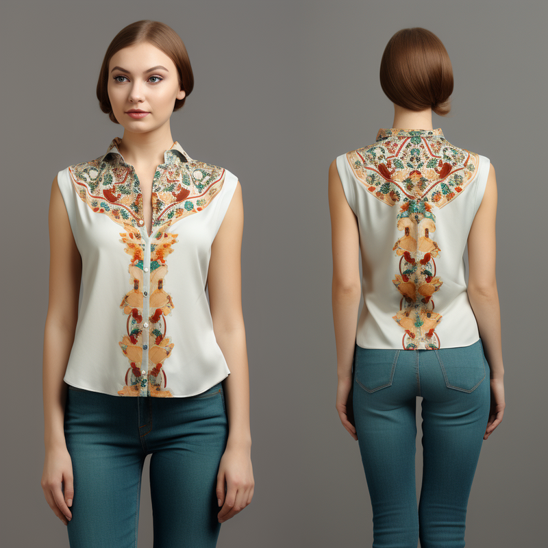 Scandinavian Folk Art Pattern Women's V-Neck Sleeveless Shirt full body front and back view