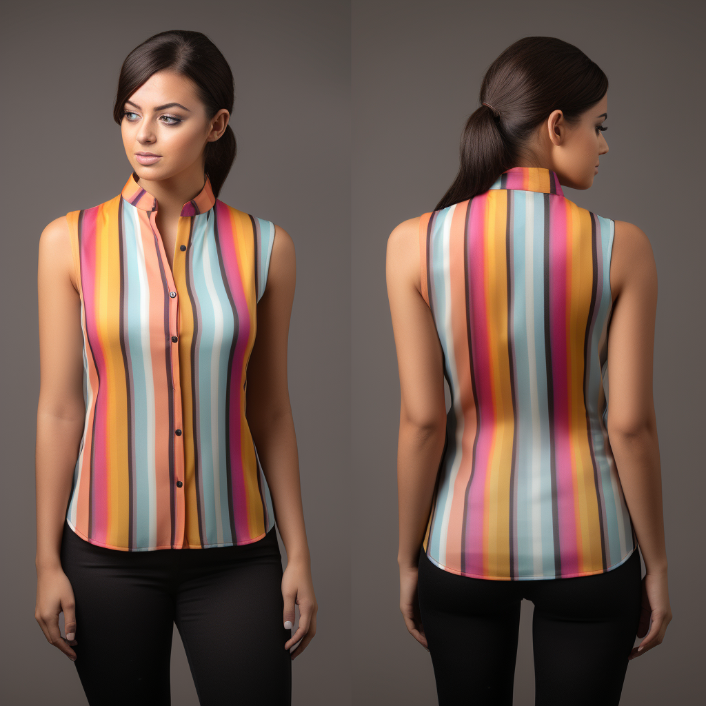 Serape Pattern Nehru Collar Sleeveless Women's Shirt full body front view and back view