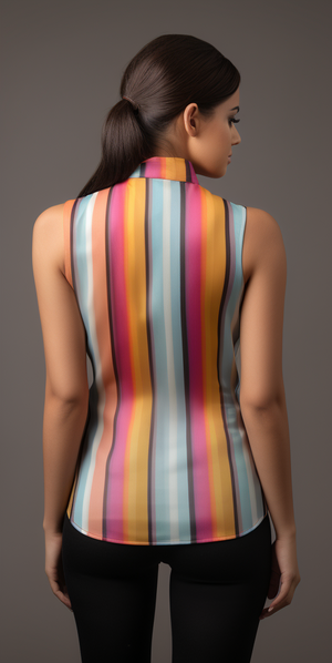 Serape Pattern Nehru Collar Sleeveless Women's Shirt full body back view