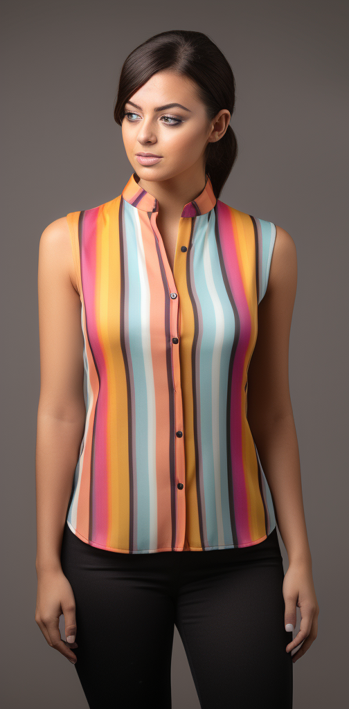 Serape Pattern Nehru Collar Sleeveless Women's Shirt full body front view