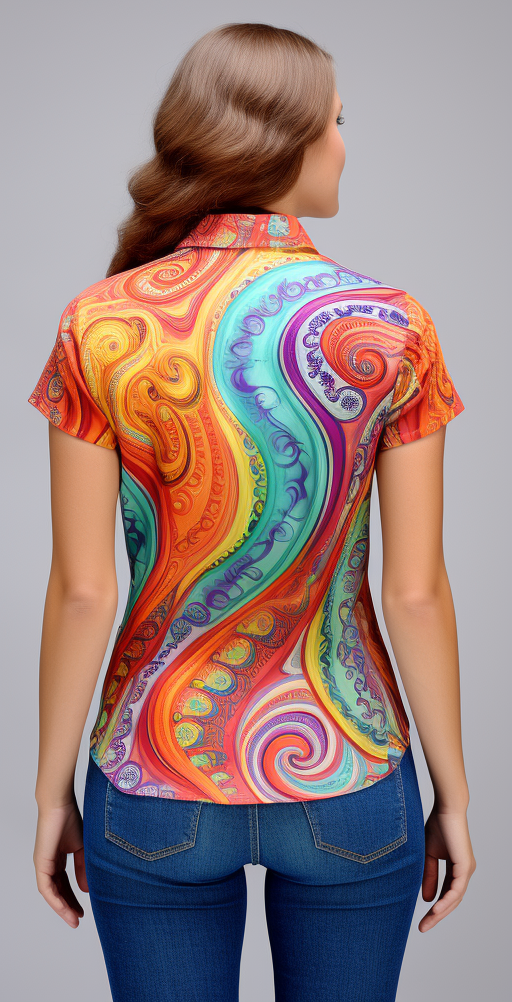 Vibrant Paisley Pattern Women's Short Sleeve Shirt full body back view
