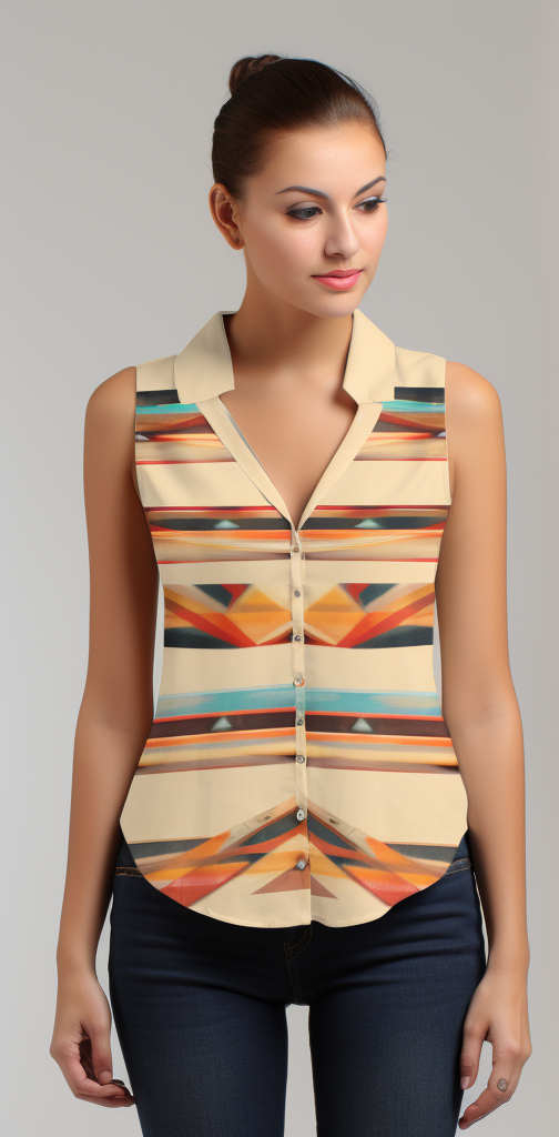 Bolivian Aguayo Pattern Print Half Collar V-Neck Women's Sleeveless Shirt full body front view