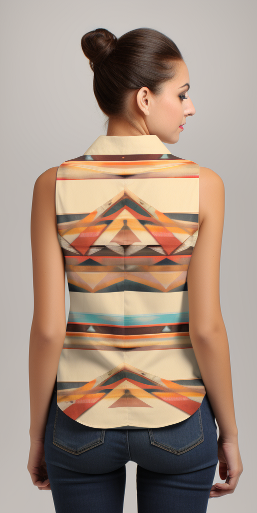 Bolivian Aguayo Pattern Print Half Collar V-Neck Women's Sleeveless Shirt full body back view