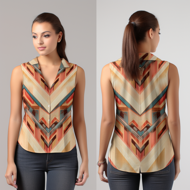 Bolivian Aguayo Pattern Print Women's Sleeveless Shirt full body front and back view