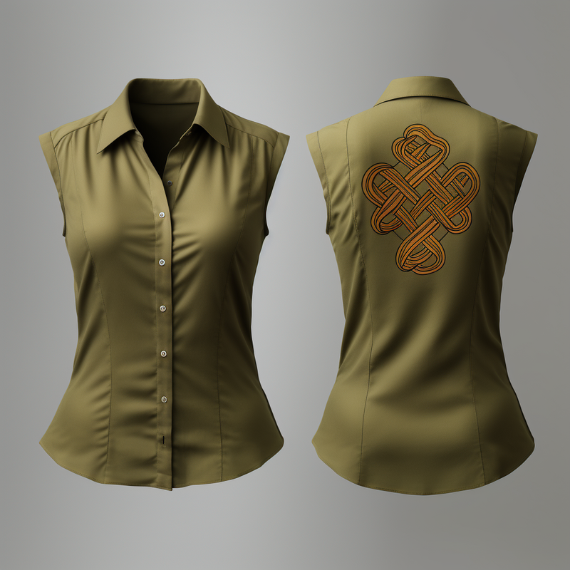Celtic Knot Pattern V-Neck Women's Sleeveless Shirt front and back view